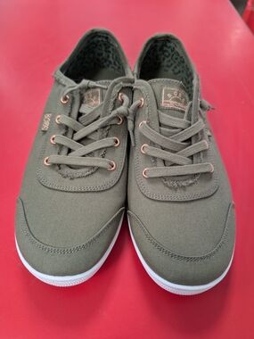 Bobs from Skechers Women's Olive Canvas Lace-Up Sneakers